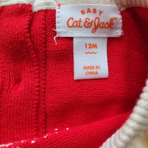 Baby Girls Fair Isle Sweater Romper Ruffled - Cat & Jack Red One Piece Bodysuit - Picture 5 of 10